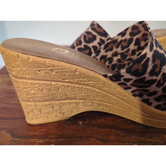 Onex Christina Cork Wedge Sandal Leopard Print Women’s 41 US 8.5 Made In Italy - Picture 5 of 7